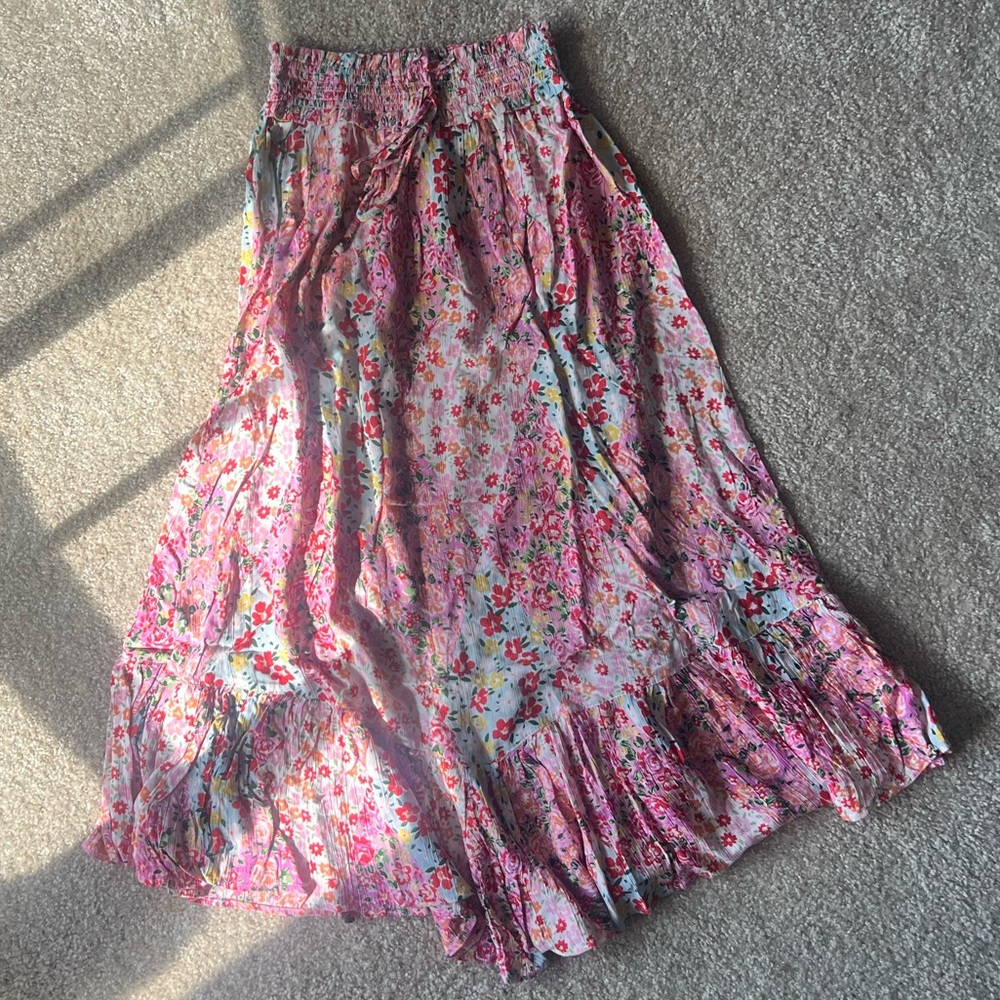 Angie Pink and Orange Ruffled Maxi Skirt